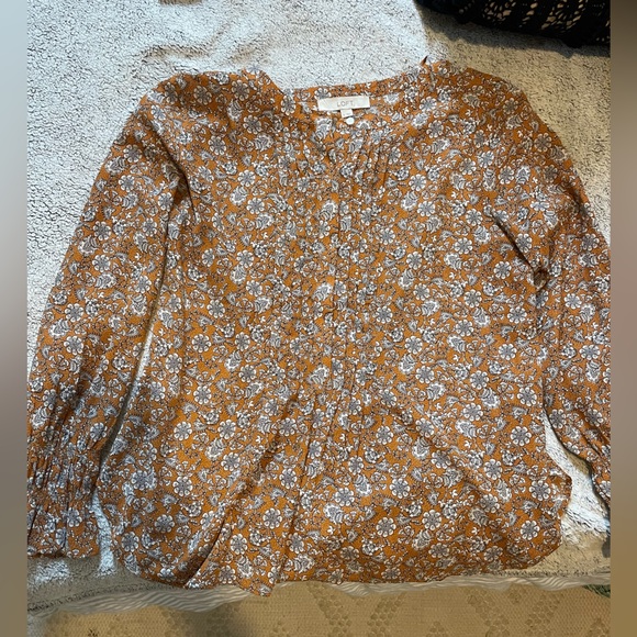 LOFT Tops - LOFT Mustard Floral Button-Front Blouse